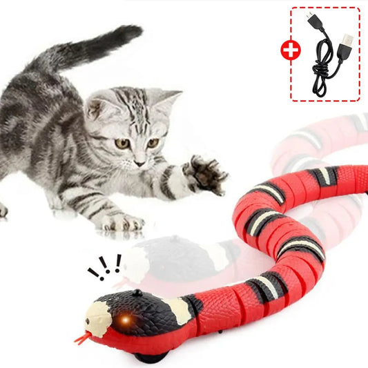 Inglês: "Slithering fun! 🐍 Snake-shaped toy to spark your cat’s hunting instincts and keep them active!"
